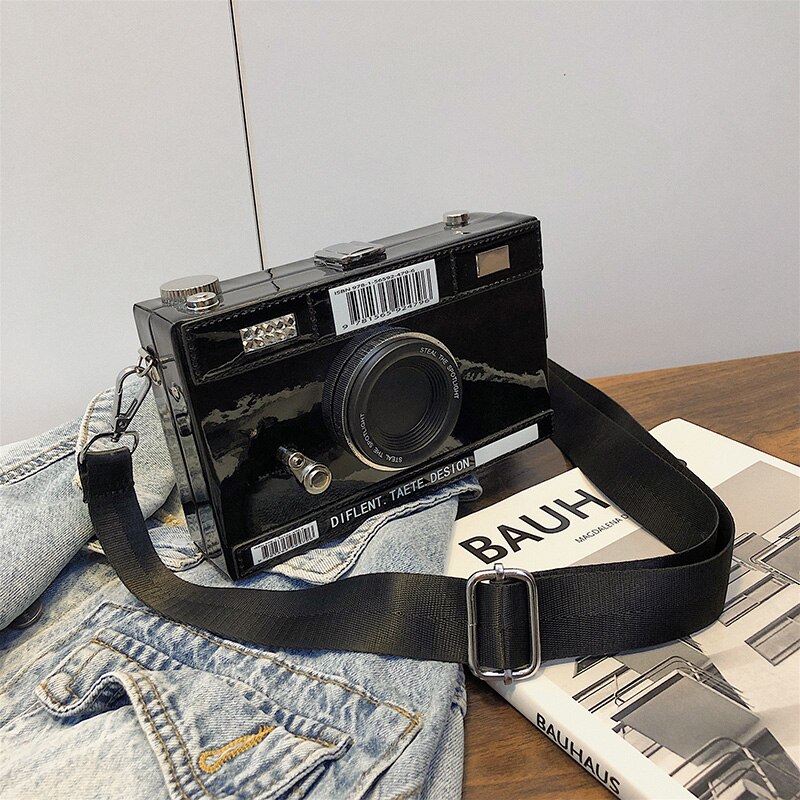 Sølv & sort retro kamera stil kvinder punge og håndtasker crossbody taske kvindelig skuldertaske afslappet clutch taske bolsas