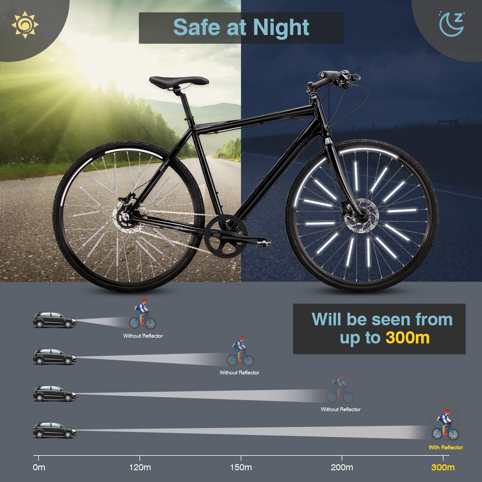 Reflector de radios para bicicleta, Clip de tubo, visibilidad de 360 °, conducción segura por la noche para todos los radios estándar de la bicicleta