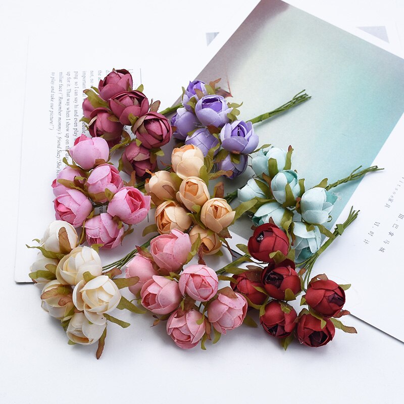 6 stykker dekorative blomster kranse kunstige blomster vaser til dekoration gør-det-selv bryllup dekoration boligdekoration tilbehør