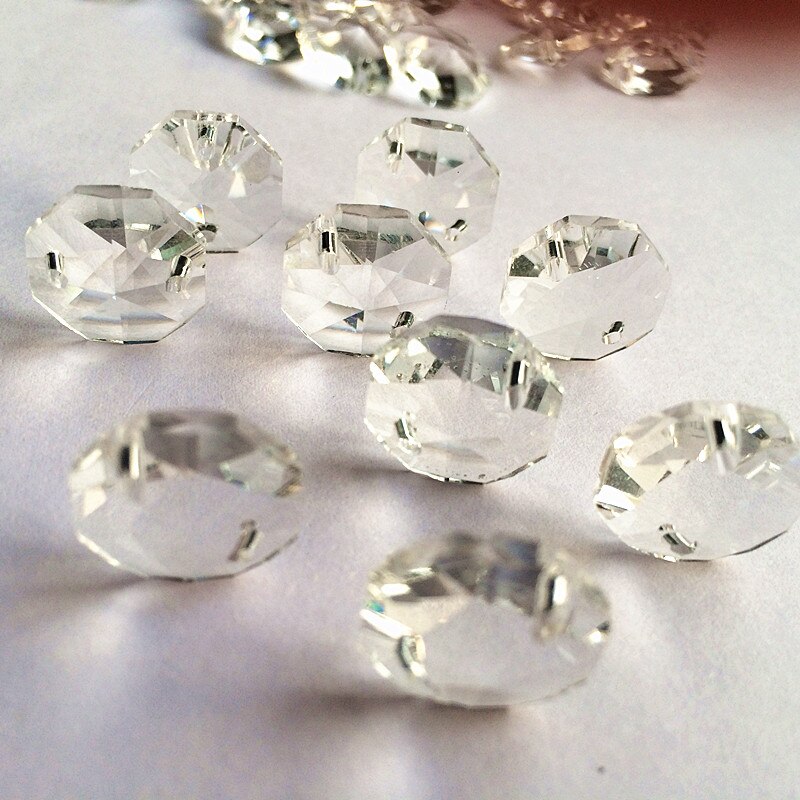 Top 14Mm Clear 200Pcs K9 Kristal Achthoek Kralen In 2 Gaten Diy Bruiloft &amp; Woondecoratie Glas accessoires Kroonluchter Onderdelen
