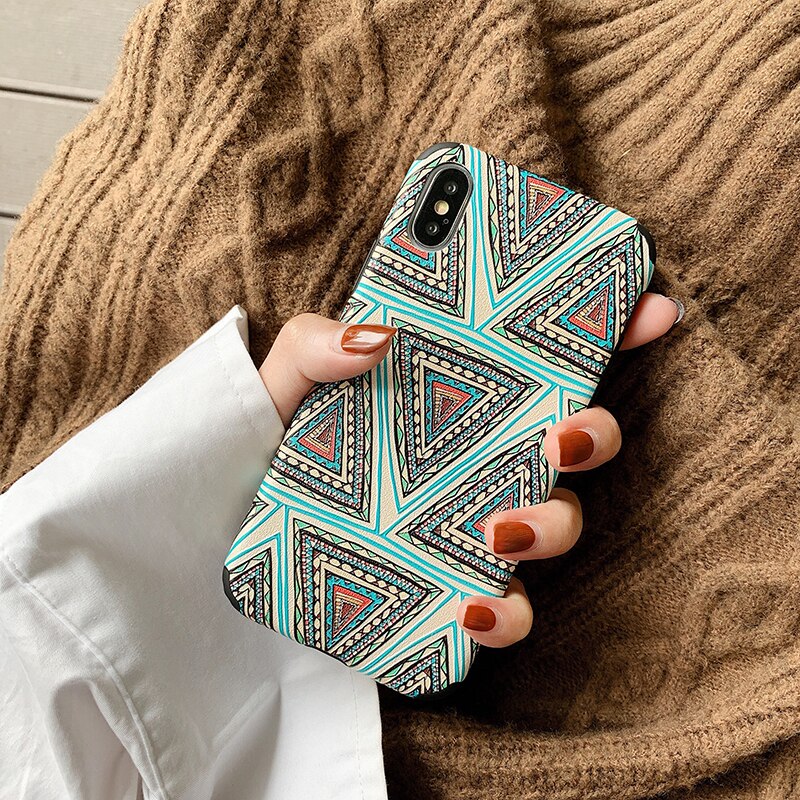 Phone Case For iPhone X Xs Max XR 6 6s 7 8 Plus Cover Ethnic National Style Safe Fitted Coque Knitted Fabric Case