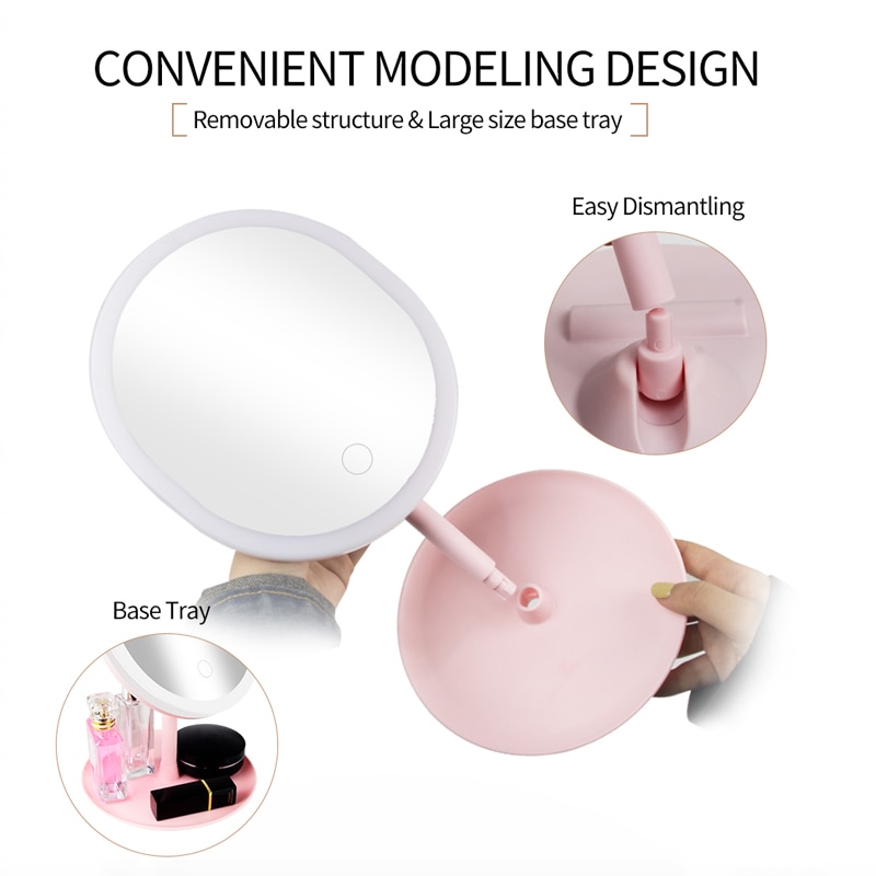 Maquillaje espejo de maquillaje espejo con luz Natural blanca luz del día tocador espejo led desmontable Base de almacenamiento Led Lustro espejo aumento