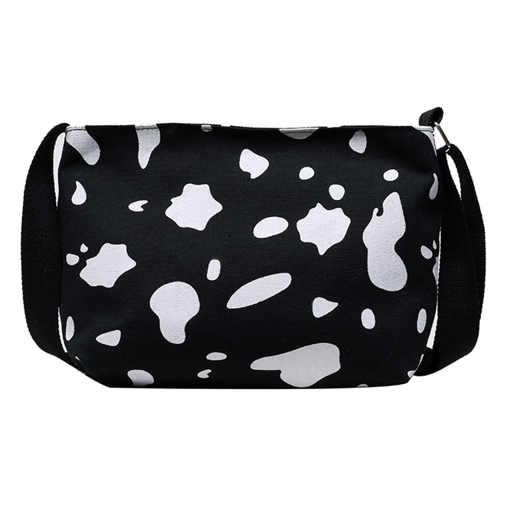 Populär enkel kvinnlig daglig väska kvinnor komjölkmönster crossbody väska kvinnlig canvas resor daglig axelpåse: Svart
