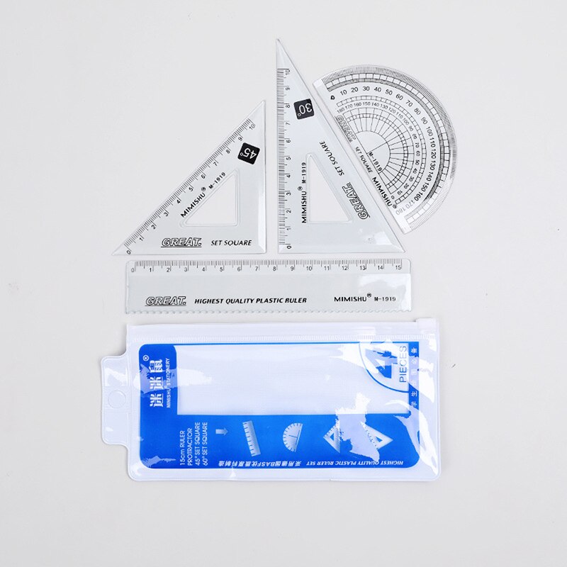 4 unids/set de regla transportador los estudiantes de matemáticas geometría suave material de plástico de la escuela útiles escolares para estudiantes: Default Title