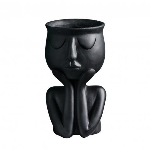 Indien porte-Pot de fleurs humain pense visage en céramique maison plantes Pot de fleur Vase planteur table décoration support: Black