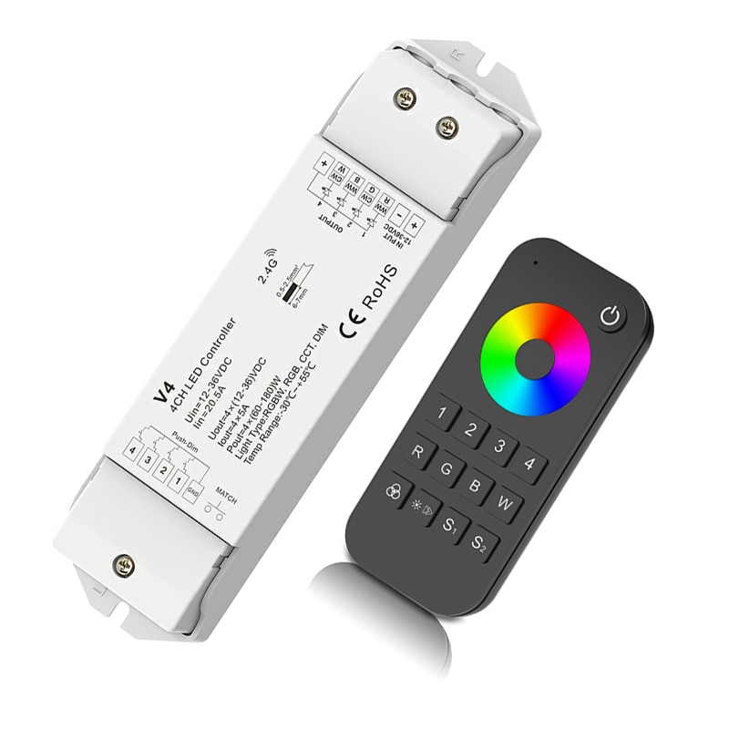 Led rgbw Strip controller 2.4G RF Remote Wireless 12V Led strip rgbw controller RT9 4 zone control with V4 4CH*5A Receiver