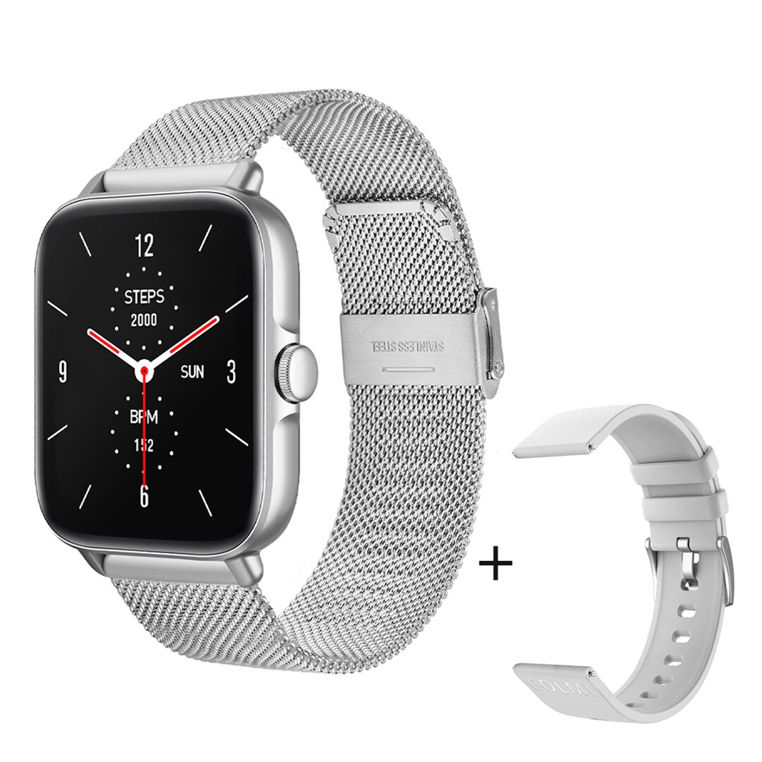 Colmi 2022 P28 Plus Smartwatch Mannen Bluetooth Antwoord Gesprek IP67 Waterdicht Smart Horloge Vrouwen GTS3 Gts 3 Voor Android Ios telefoon: Silver Metal strap