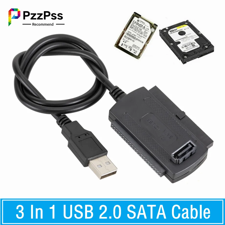 PzzPss 3 en 1 USB 2,0 IDE SATA 5,25 S-ATA 2,5 3,5 pulgadas disco duro HDD Cable adaptador para PC portátil convertidor