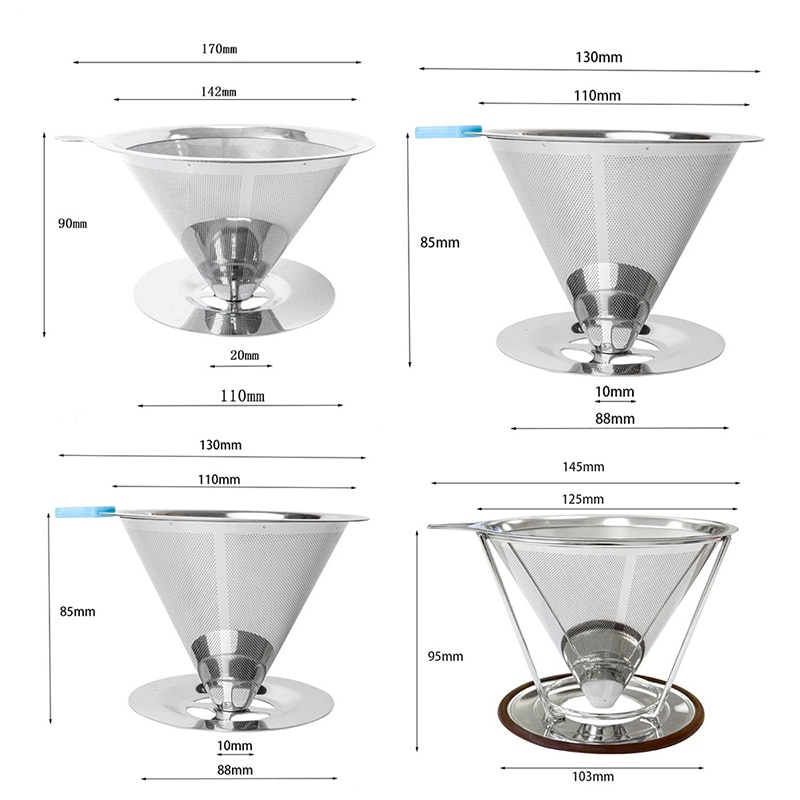 Återanvändbara kaffefilterhållare rostfritt stål brygg dropp kaffefilter tratt metall mesh kaffe te filter korg verktyg