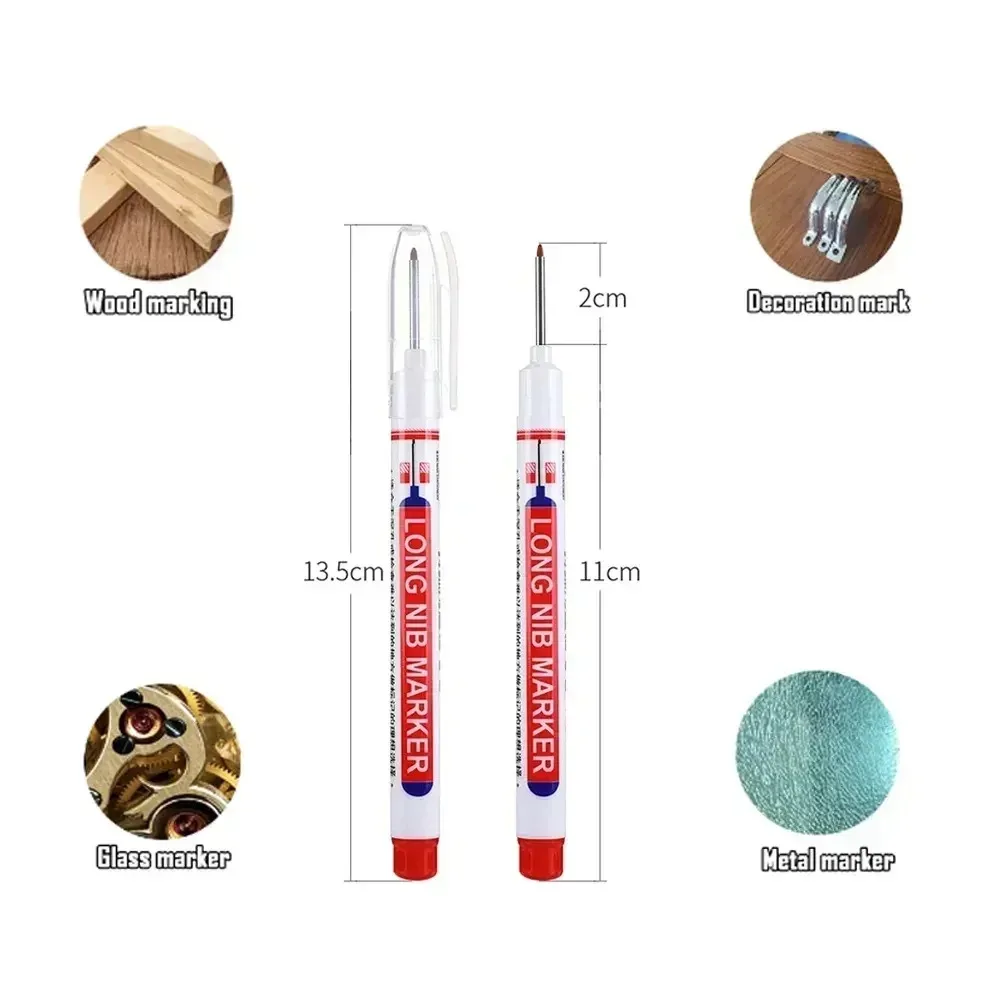 Long Tip Marking Pen 20mm High Visibility Ink, Fast-Drying Permanent with Ergonomic Grip for DIY Craft & All-Surface Woodworking