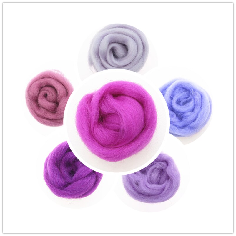 Purple Color Series Wool Fibre Flower Animal Wool Felting Handmade Spinning DIY Craft Materials Tool Felt Felting Wool
