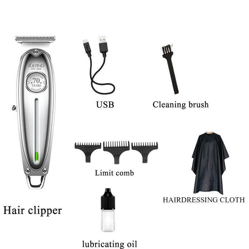 Kemei 1949 tondeuse à cheveux tous les hommes en métal électrique sans fil tondeuse à cheveux 0mm tête à baldaquin T lame finition coupe de cheveux Machine: KM-1949 no box
