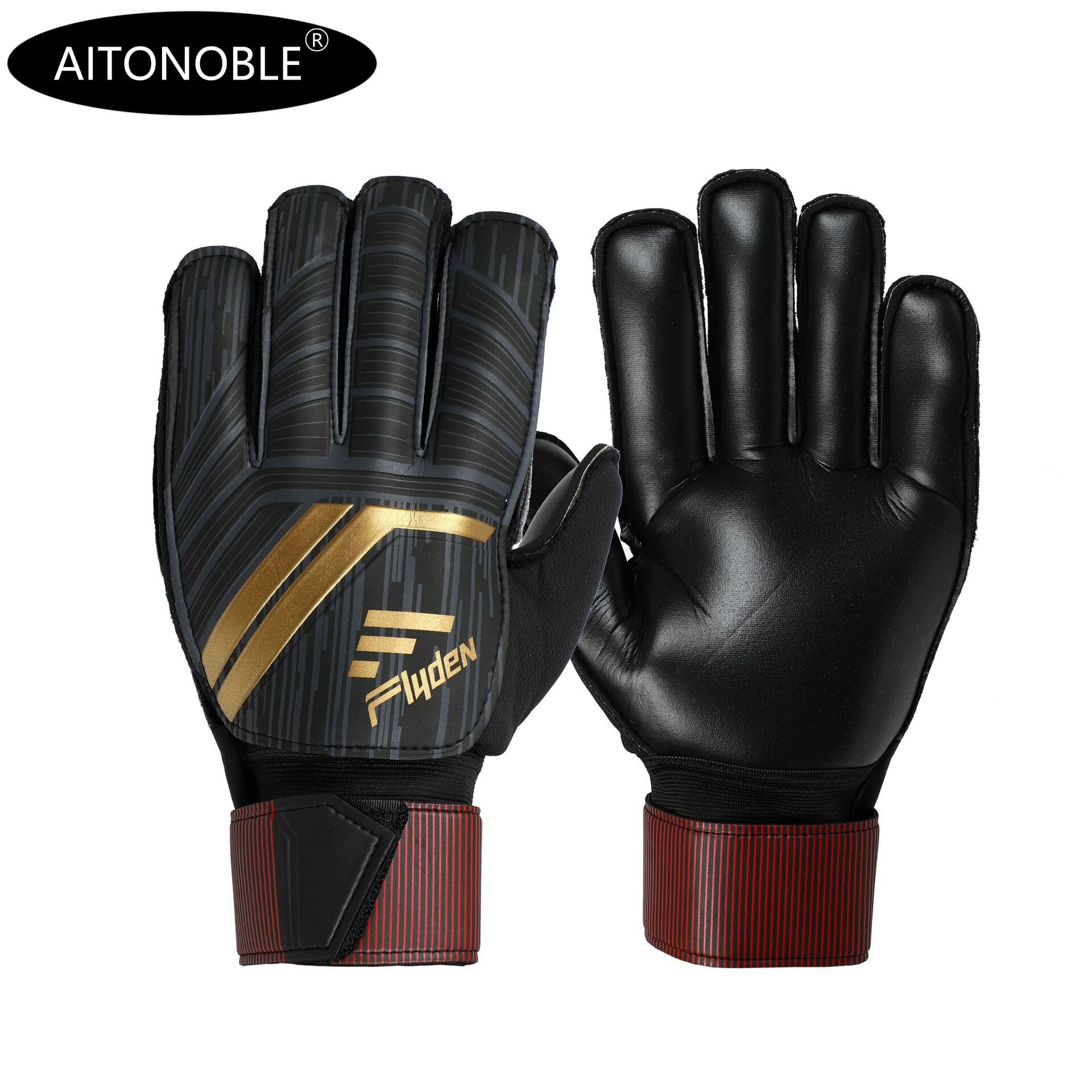 Aitonoble Professionele Voetbal Doelman Glvoes Latex Vinger Bescherming Volwassen Studenten Voetbal Goalie Handschoenen: 8 / Black