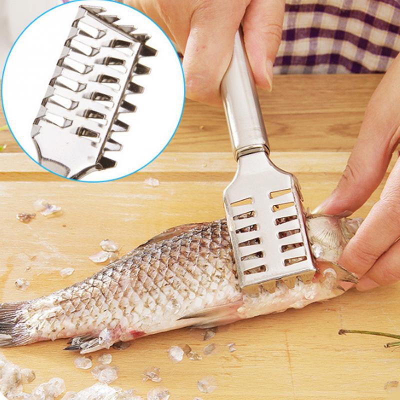 Stainless Steel fishs skin scale scraper cleaner peeler scaler remover cleaning brush cooking Seafood tools