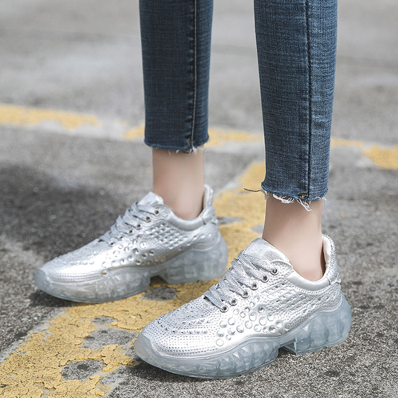 bling bling sneakers women rhinestone shoes platform sport shoes woman sport running shoes for women jogging: sliver / 8.5