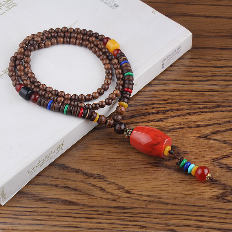 Collier unisexe fait à la main, bouddhiste du népal, pendentif de perles en bois de Mala, collier ethnique corne de poisson, Long bijoux pour hommes et femmes: 15