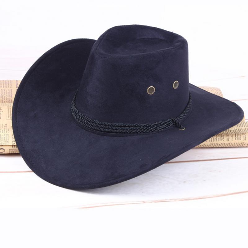 Chapéu de couro artificial casual chapéu de cowboy largo chapéus de cowboy chapéu de couro artificial