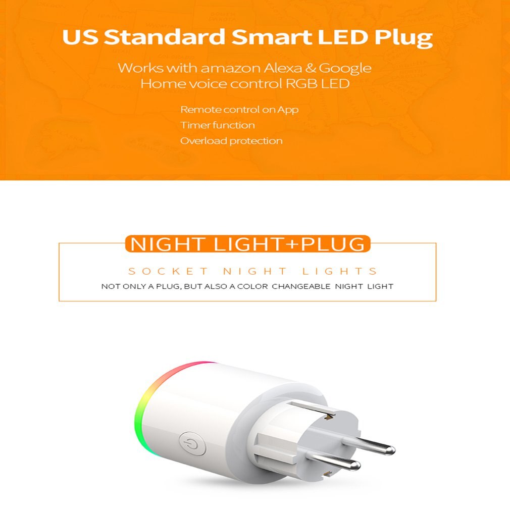 Smart Plug Wifi Socket Phone APP Voice Remote Control Home Automation Timer Switch Wall Plug with RGB LED Light