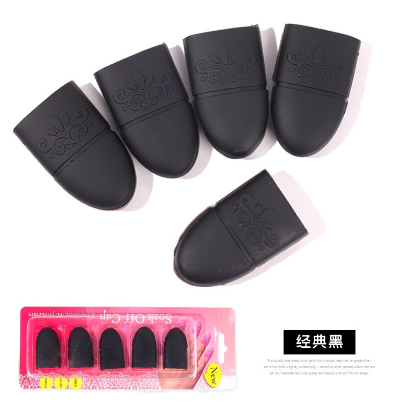 5 teile/satz UV Gel Nagellack Entferner Kette Nagel Tipps Silikon Tränken aus Deckel Clip wiederverwendbar Manikübetreffend Reinigung Mangel Zubehör werkzeuge: 01-Schwarz