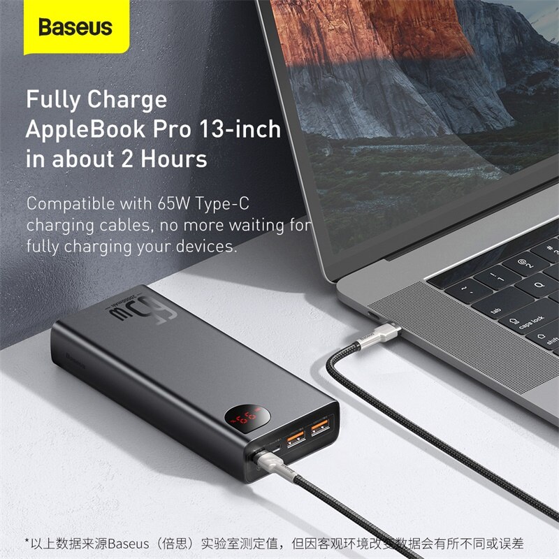 Baseus 20000mah power bank 22.5w/65w pd qc 3.0 carregamento rápido powerbank portátil carregador externo para smartphone tablet portátil