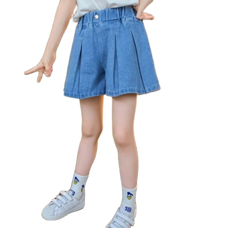 2022 Fashion New Girl Denim Culottes bambini Casual Jeans corti allentati pantaloni Teen Trend pieghettato bambini gonna allentata pantaloni 3-12 Y