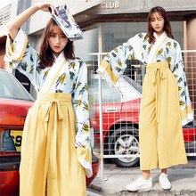 Japansk kimono for kvinne orientalske japan klær sett store lange ermer brede ben bukser fest fotografering kostymer