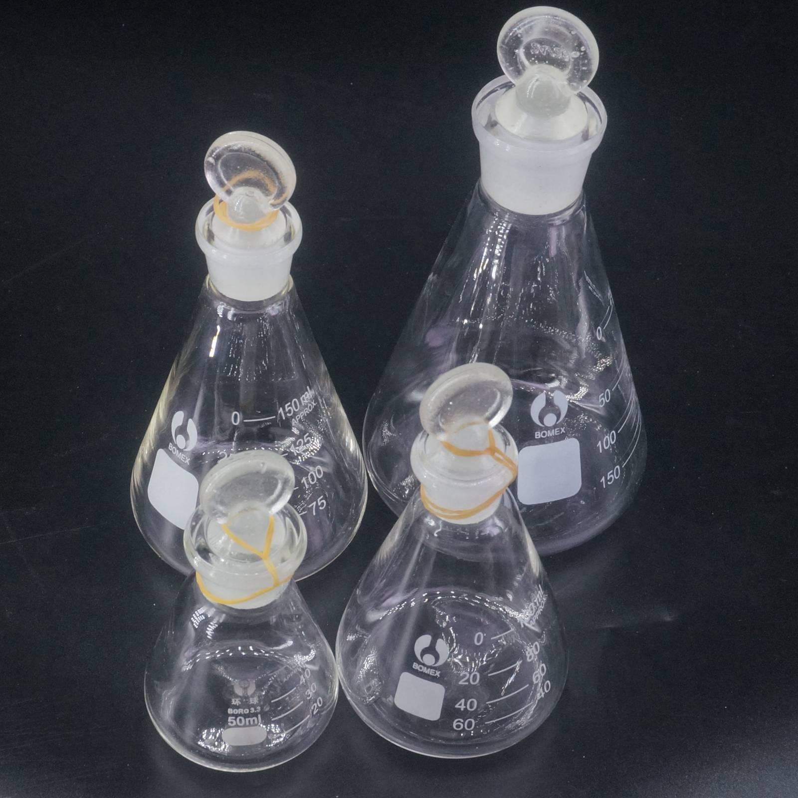 Laboratorietrekantglas erlenmeyer kolbe 50-1000ml glas konisk kolbe med hætte