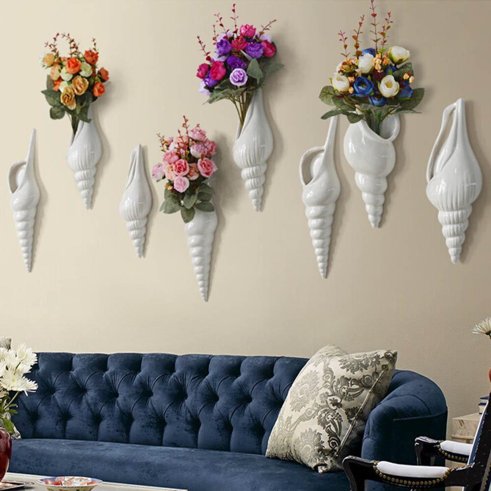 3D Conch Wanddecoratie Vaas Keramische Schelp Schelp Bloem Vaas Muur Opknoping Bloempot Thuis Kamer Achtergrond Muur decor