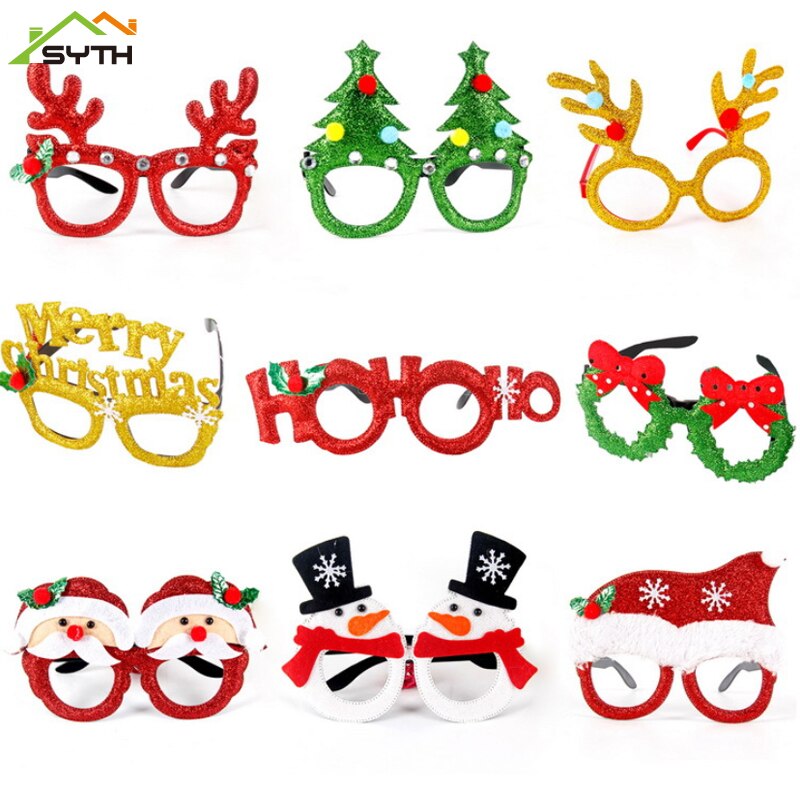 Jul fest dekorasjon søte tegneserie briller ramme glitret briller ingen linse for barn voksne xmas