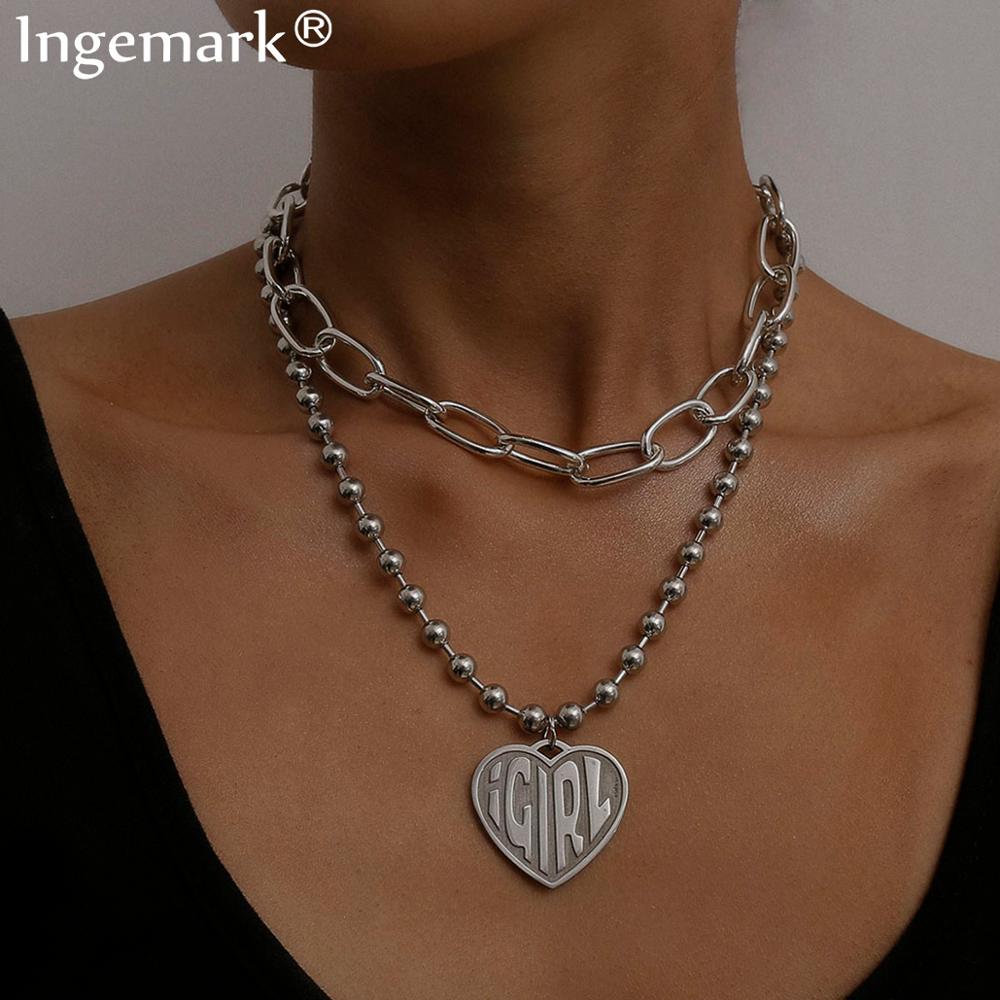 Multi Schicht Liebhaber sperren Lariat Anhänger Halsband Halskette Steampunk Männer Herz Kubanischen klobig Kette Halskette Frauen Schmuck