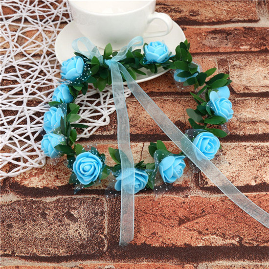 Guirnalda de flores artificiales para niños y adultos, tocado de corona, banda para el pelo, diadema, corona de princesa para novia, Decoración de cumpleaños y boda: Azul