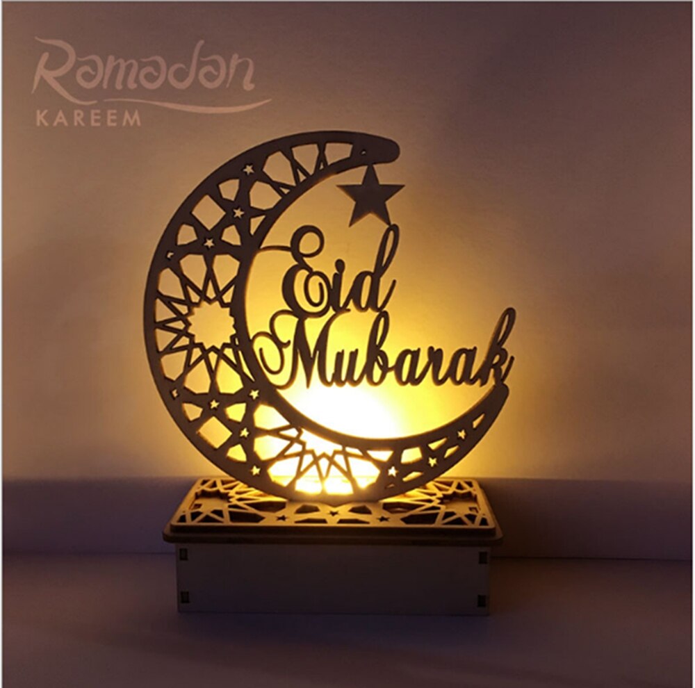 Houten Eid Mubarak Ramadan Ornament Moslim Islamitische Licht Diy Home Decor Us: Licht Groen