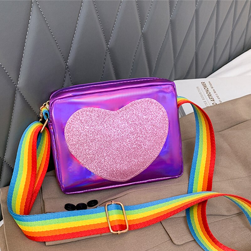 Regenboog Liefde Meisjes Mini Portemonnee Mooie Kinderen Kleine Vierkante Schoudertassen Pu Leer Baby Jongens Kids Crossbody tas