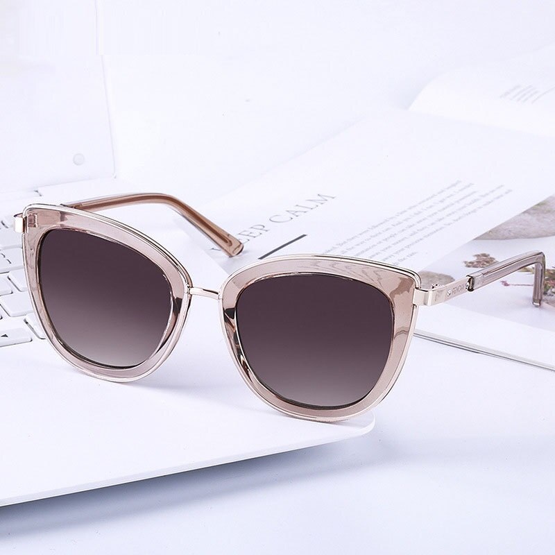 Evove cat eye zonnebril dames witte zonnebril voor dames merk strass cat eye zonnebrillen: Bruin