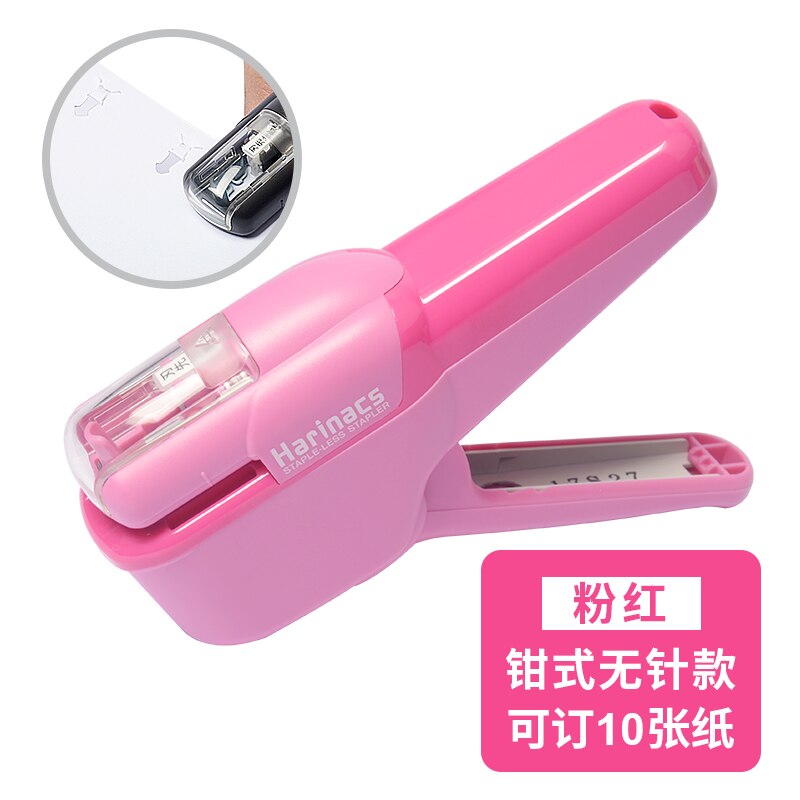 KOKUYO-grapadora sin grapas, grapadora de mano multifunción, portátil, para oficina, estudiantes, sin marcar, tipo en relieve, 5/10 hojas: Pink Pincer