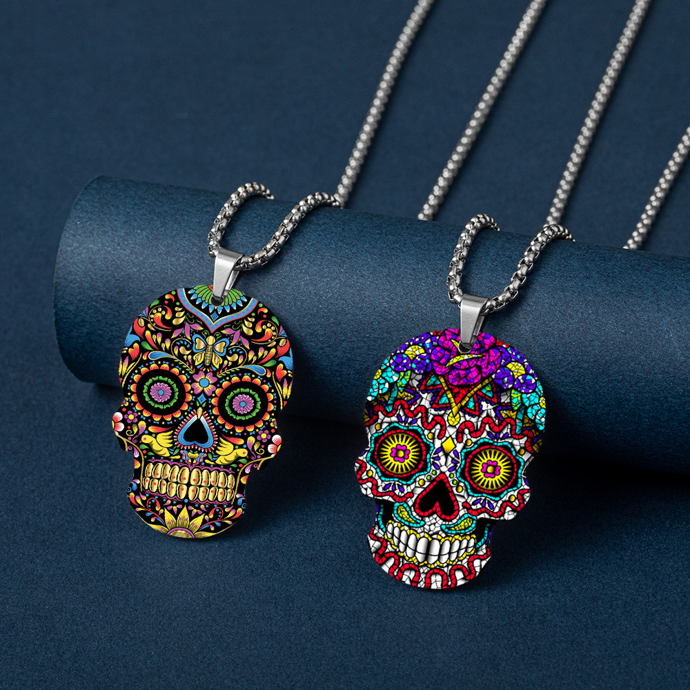 HNSP collar con colgante de calavera con impresión 3D de acero inoxidable para hombres y mujeres, joyería de Halloween, accesorio de