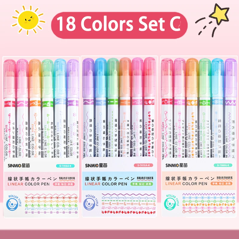 24/3 PCS Kawaii Bloemen Lijnvormige Markeerstiften Roller Tip Curve Liner Marker voor Schrijven Journaling Tekening Briefpapier: Roze