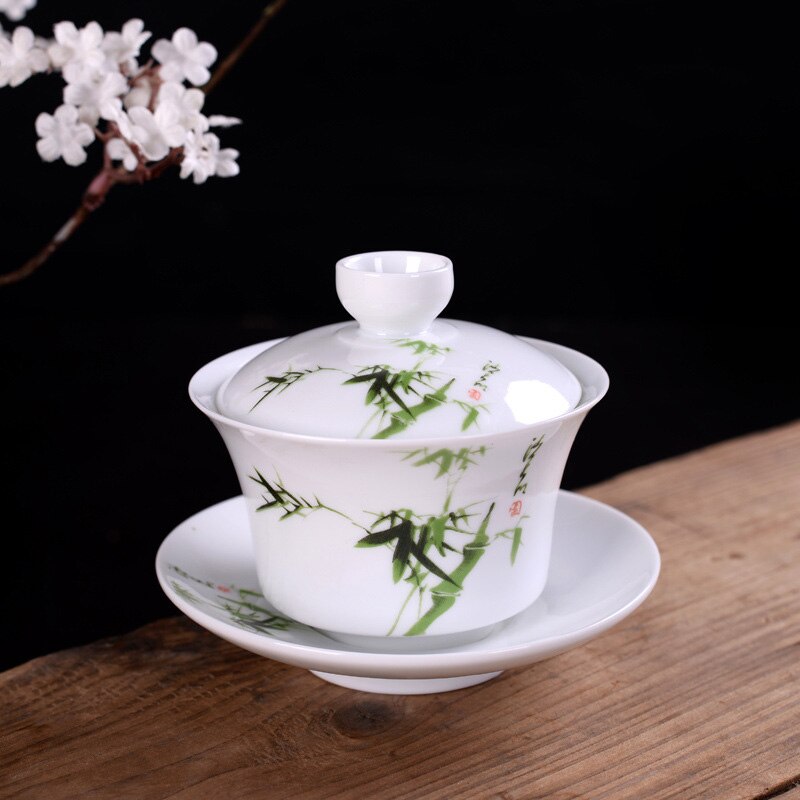 Gaiwan – ensemble de bols à thé chinois en céramique, porcelaine bleue et blanche peinte à la main, couvert avec couvercle, soucoupe: 05