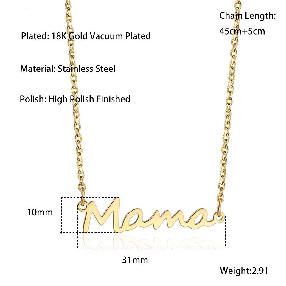 Rinhoo Mother's Day Mama Letters Pendant Necklace Stainless Steel Mom Baby Necklace Female Personality Jewelry Mother's Day