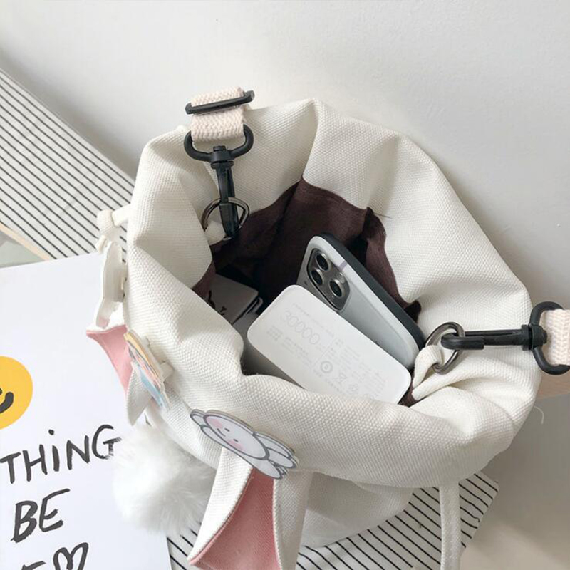 SchöNe Kaninchen Ohren Leinwand Tasche Lolita Mädchen Studenten Kordelzug Tasche Bote Taschen