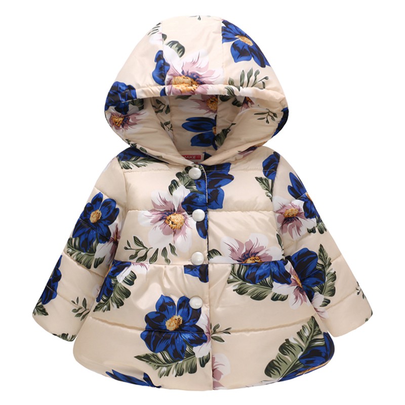 Moda cappotto carino da bambina con stampa orchidea invernale: 6-12M