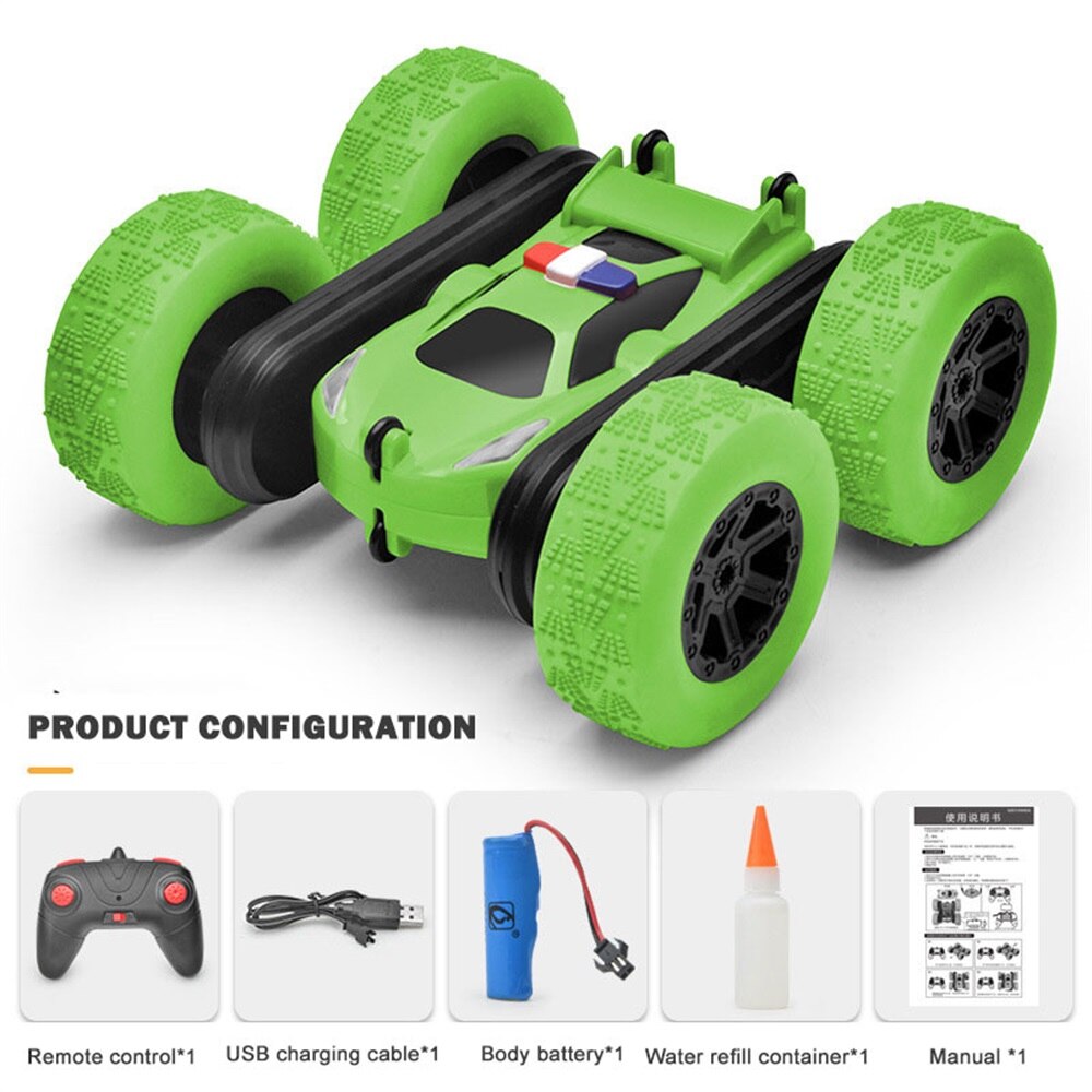 Dubbelzijdig Afstandsbediening Stunt Rc Auto Spray Kinderen Opladen Anti-Fall Tipping Emmer 2.4G 360-graden Rotatie Outdoor Speelgoed: Green