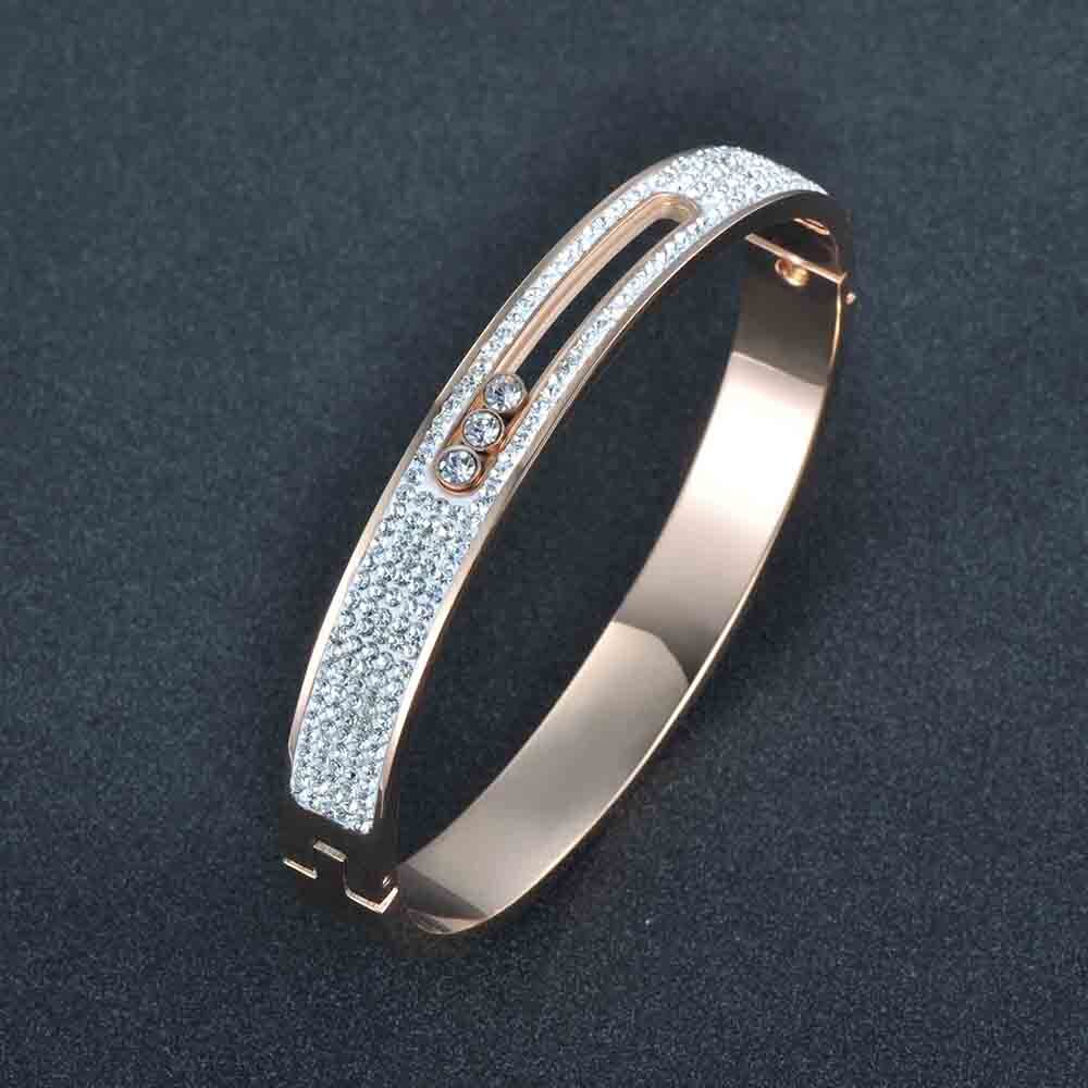 Lokaer Classic Mosaic Clay Rhinestone Crystal Rings Bangle Sets Titanium Steel Rose Gold Color Wedding Jewelry For Women SE022