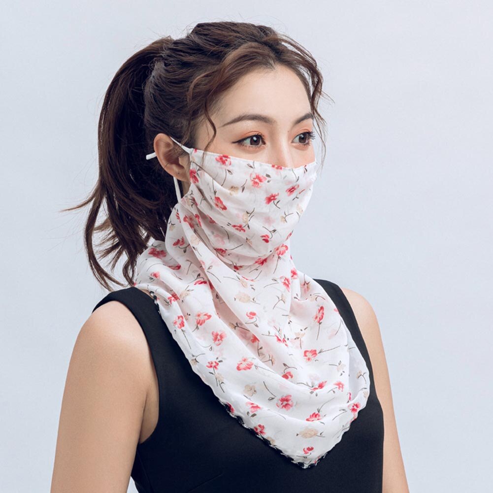 Rose Flower Women Summer Chiffon Anti-UV Thin Veils Scarf Neck Face Cover Shawl