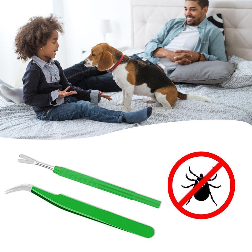 2PCS Tick Removal Tool Stainless Steel Tick Flea Tweezers Cleaning Tool Quickly Safely Remove Mites Ticks From Dog