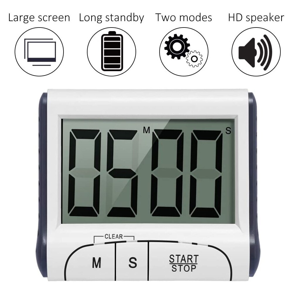 Digital Kitchen Timer Countdown Up Cooking Timer Clock with Magnet Back White