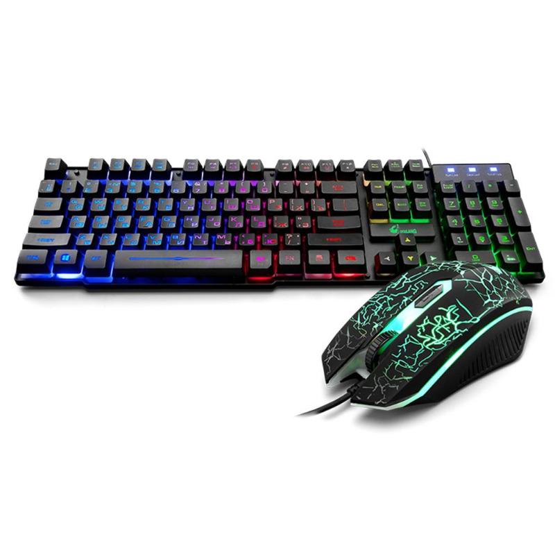 104 Keys USD Wired Russian Keyboard 4 Keys Mouse Set Four-Gears DPI Adjustable Mechanical Mice Keypads with Colorful Lights