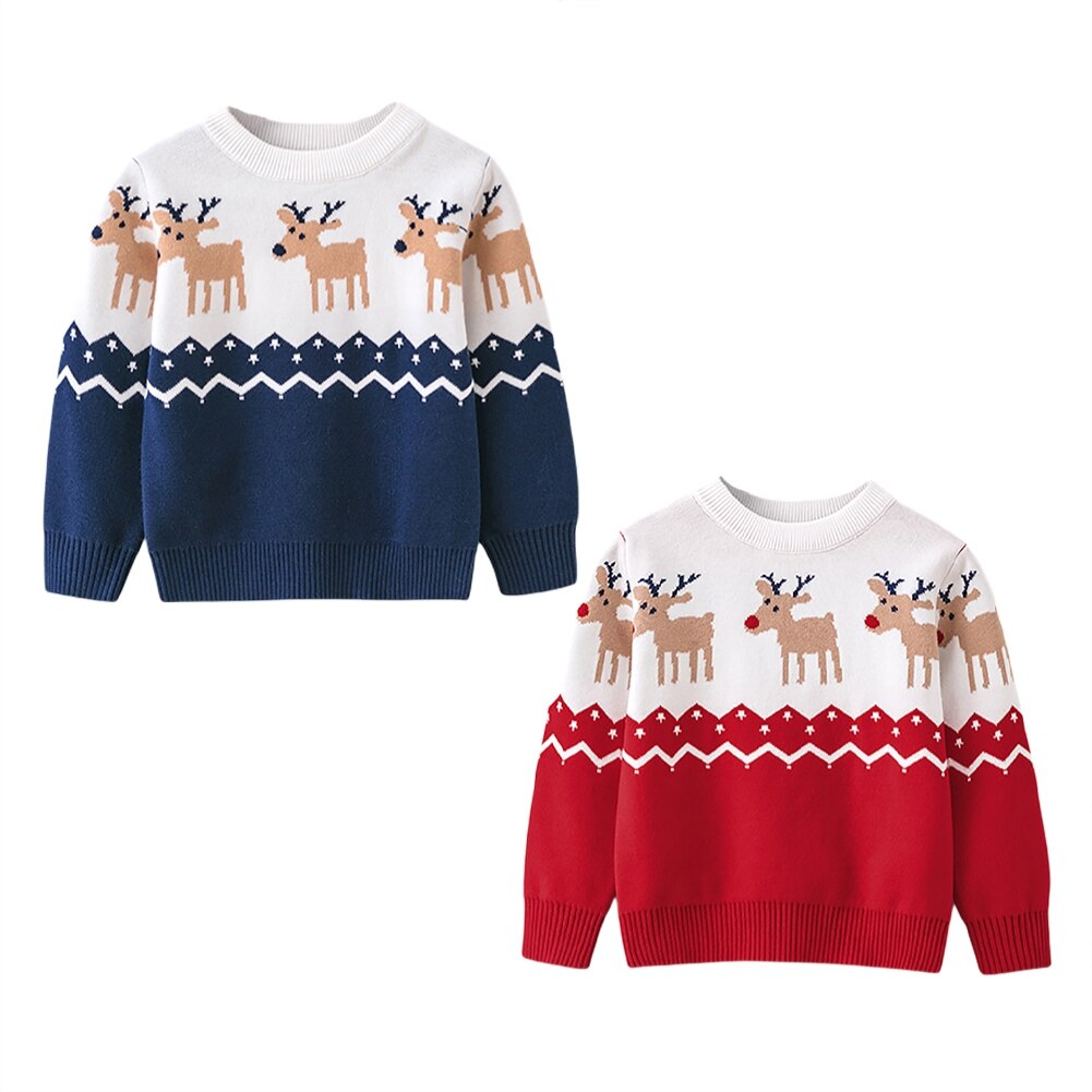 Suéter de punto para niños y niñas, ropa cálida con cuello de tornillo y dibujo de alce, otoño e invierno, 2-7T