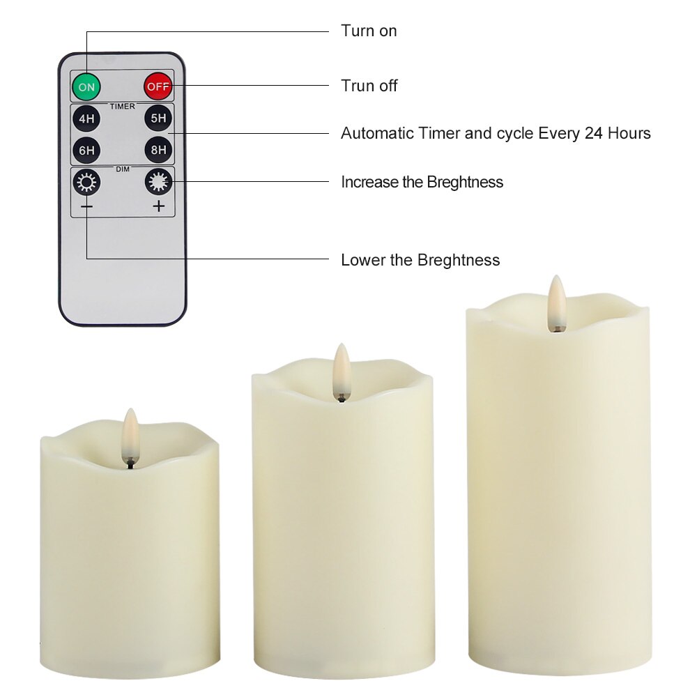 Pack of 3 Remote Control Year Candles,Timed Flameless LED Candle Light Valentine's Day Party Home Decor Easter Candle