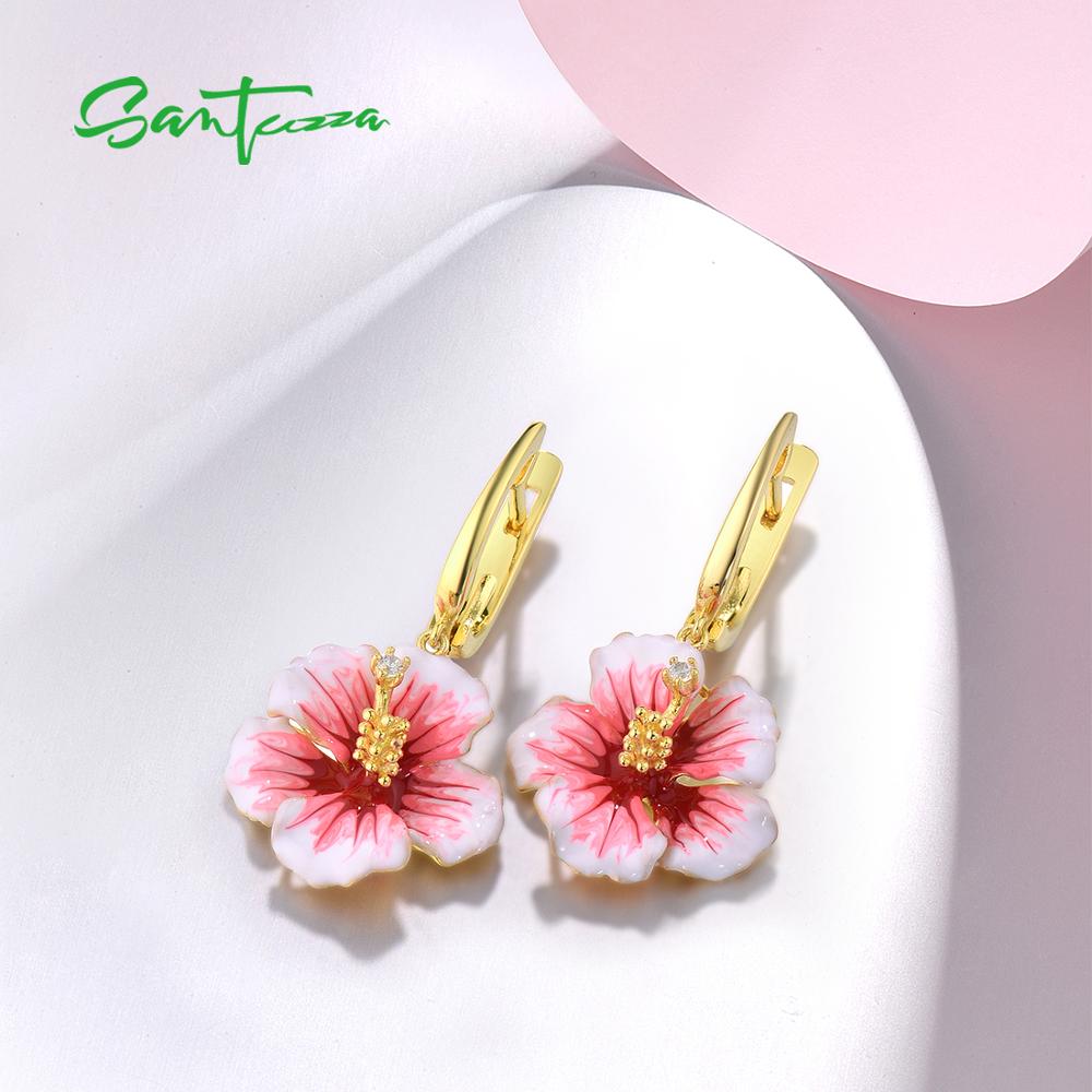 Santuzza Zilveren Oorbellen Voor Vrouwen Echt 925 Sterling Zilveren Roze Bloeiende Bloem Oorbellen Fijne Sieraden Handgemaakte Emaille